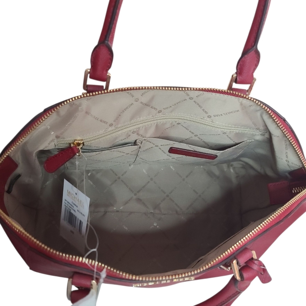 NWT Michael Kors Ciara Top Zip Leather Satchel Scarlet (Red) - Picture 11 of 16